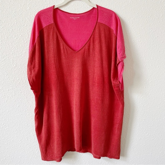 Eileen Fisher 100% Organic Linen Colorblock T Shirt Size XL Oversized Lagenlook - Picture 7 of 7